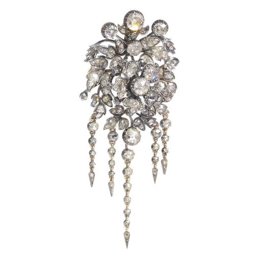 Broche Splendeur florale antique : broche de corsage Trembleuse avec diamants, 1860 58 Facettes 21028-0240