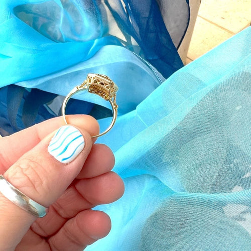 Bague 59.5 Bague octogonale à pans coupés Saphirs et Diamants - Or Jaune 18 K 58 Facettes AA 1707