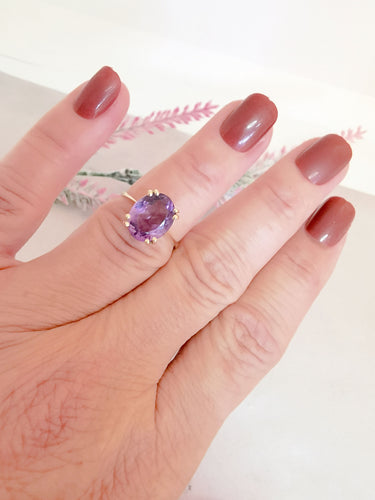 Bague 54.5 Bague Améthyste Ovale en Solitaire Or Jaune 58 Facettes AB 1079