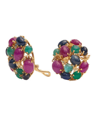 Boucles d'oreilles Boucles d'oreilles Précieux Cabochons Or jaune 18K Rubis Saphir Émeraude Diamant 58 Facettes BO220432/PRECIEUXCABOCHONS/PHOTO