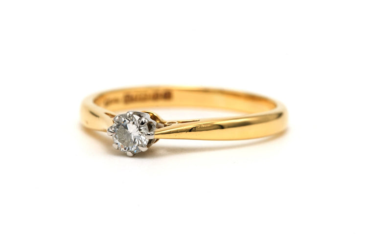 Bague 49 Bague solitaire contemporaine en or jaune et blanc 18 carats et diamant 0,14 ct 58 Facettes B785