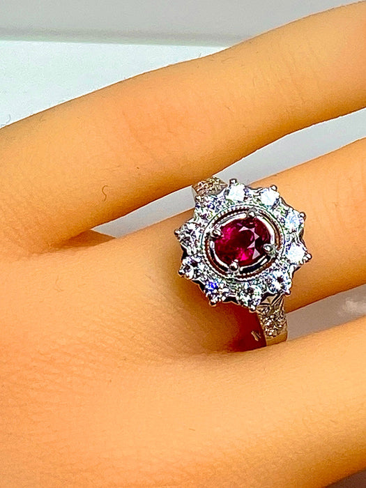 Bague 51 Bague marguerite or blanc rubis et diamants 58 Facettes AB413