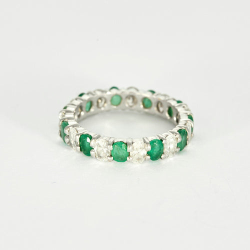 Bague 55 Alliance américaine or blanc diamants émeraudes 58 Facettes