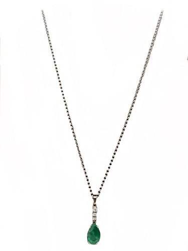 Collier Collier Or Blanc 18K Emeraude et diamants 58 Facettes