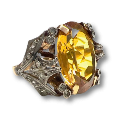 Bague 49 bague art déco en or et platine avec diamants et citrine 58 Facettes Q936 (900)