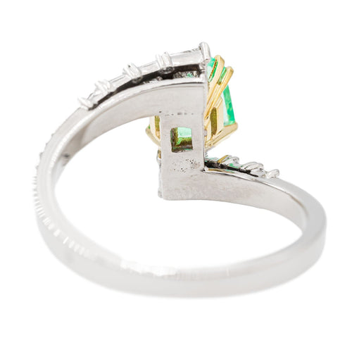 Bague 60 Bague Or blanc, Or jaune Emeraude, Diamant 58 Facettes 2999638CN