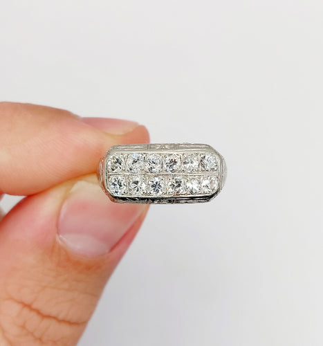 Bague 52 Bague tank art déco or blanc et diamants 58 Facettes A05400