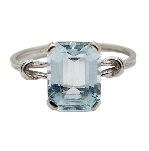 Bague 53 Bague cocktail art déco or blanc aigue marine 58 Facettes A05346