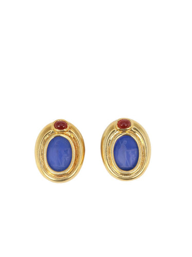 Boucles d'oreilles Clips d’oreilles en or, verre bleu, cornaline 58 Facettes 523