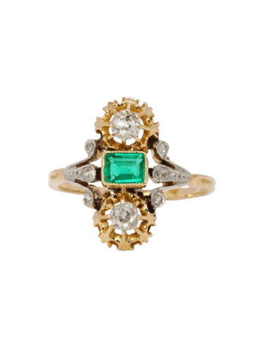 Bague 54 Bague Art Nouveau émeraude diamants 58 Facettes 1042.2