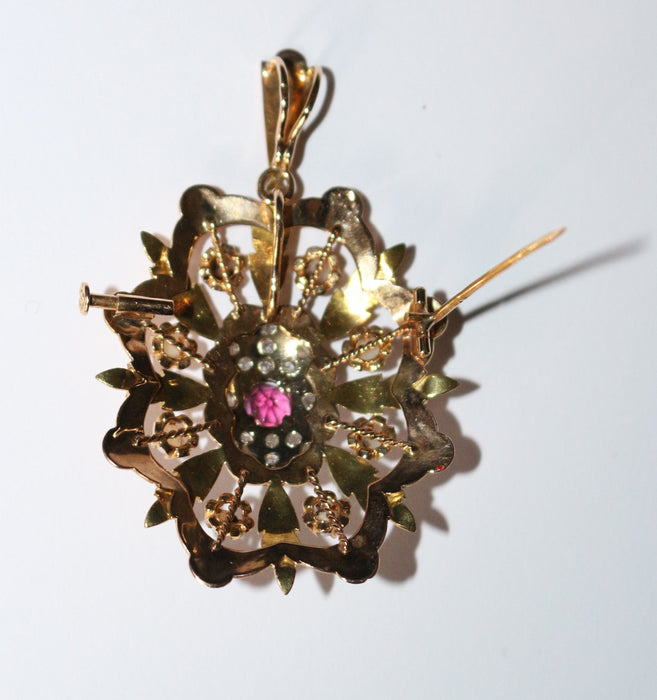 Broche Pendentif Broche Napoléon III trois ors diamants grenat 58 Facettes 571