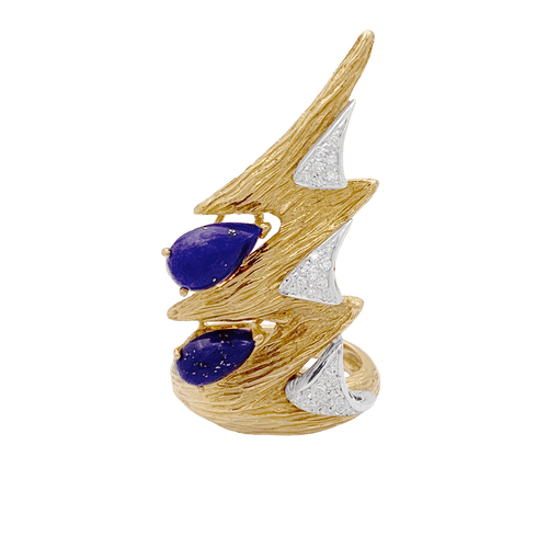 Bague 52 Bague "éclair" deux tons d'or 750/000, lapis lazuli et diamants. 58 Facettes 34722