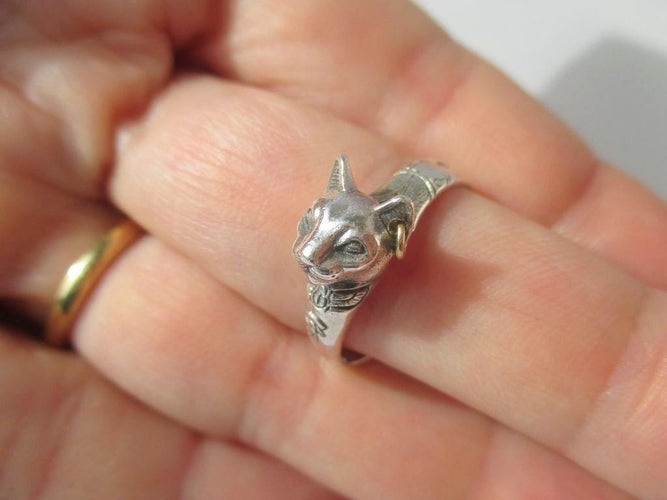 Bague 57 Bague vintage Arthus BERTRAND Chat Egyptien argent et or 58 Facettes