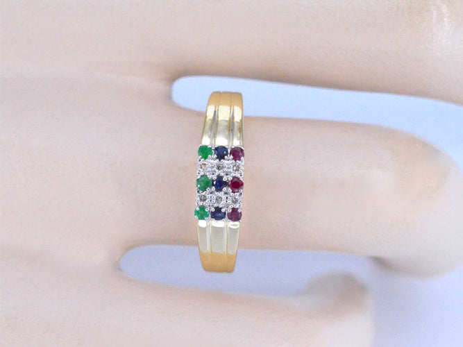 Bague Bague en or avec diamant et pierres précieuses multicolores 58 Facettes 2087
