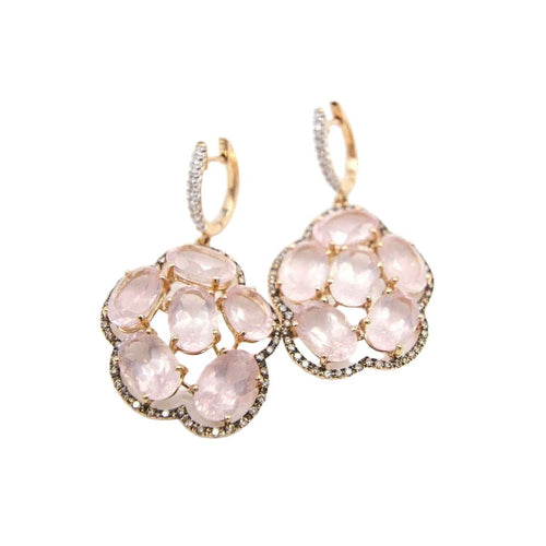 Boucles d'oreilles Boucles d'oreilles en or rose, diamants et quartz rose 58 Facettes D363868SO