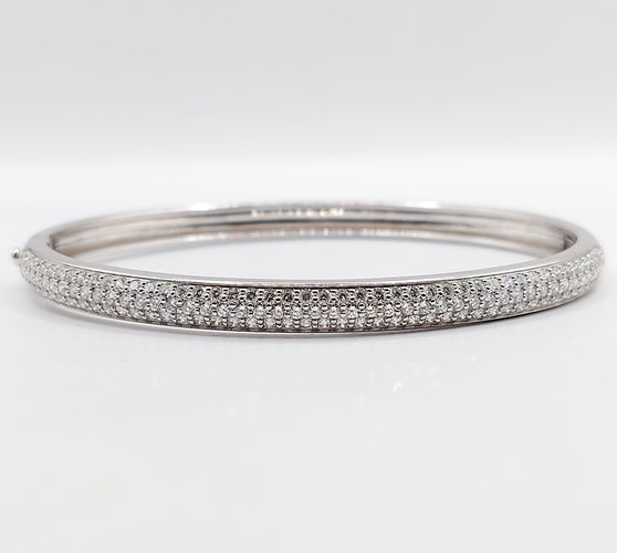 Bracelet jonc or blanc 18k et 2,80 carats de diamants, vintage, art deco
