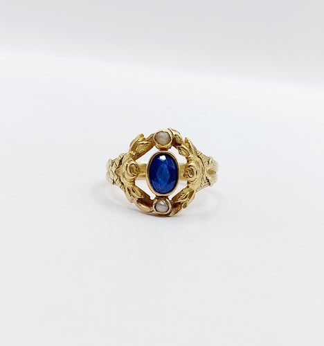 Bague 46 Bague art nouveau pierre bleue et perles en or 18k (circa 1910) 58 Facettes A06483