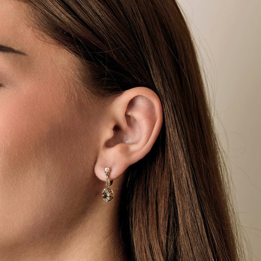 Boucles d'oreilles Paire de Boucles d'oreilles type dormeuse en or rose doublé d'argent, roses diamantées et perles de cultures 58 Facettes SBR1857