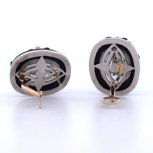 Boucles d'oreilles Boucles d'oreilles vintage en platine ornées d'onyx, de cristal de roche et de diamants 58 Facettes OR190