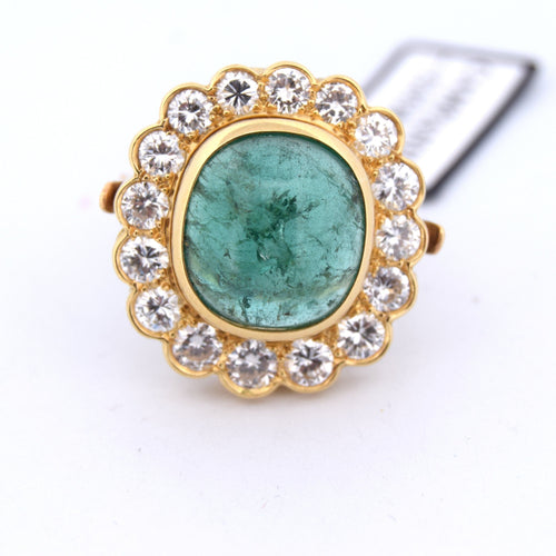 BAGUE DÉCO' EN OR JAUNE 18 KT - ÉMERAUDE NATURELLE ET DIAMANTS