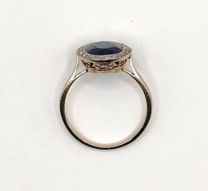 Bague 50.5 Bague Pompadour deux ors ornée d'une pierre bleue et de diamants 58 Facettes