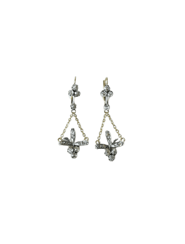 Boucles d'oreilles Boucles d'Oreilles Dormeuses Anciennes Trèfle et Fleur Diamants 58 Facettes