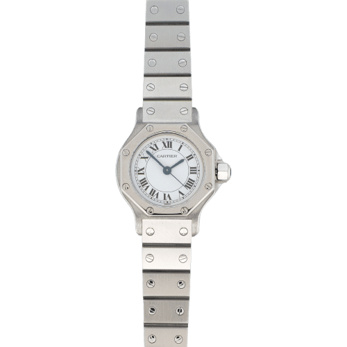 Montre Cartier - Montre Santos Octagone cadran ivoire chiffres romains en acier 58 Facettes