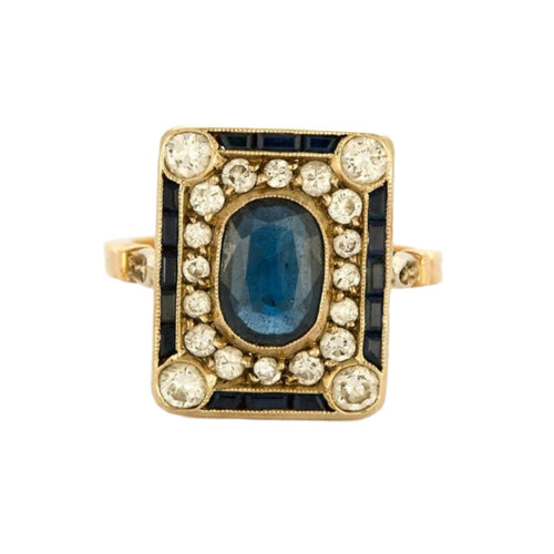 Bague 49 Bague Art Déco en or jaune 18K sertie diamants et saphirs 58 Facettes