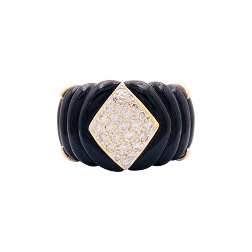 Bague 53 Bague bandeau en or jaune, diamants et onyx. 58 Facettes 34717