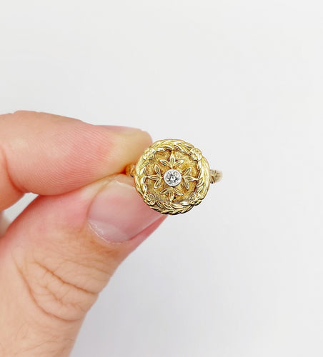 Bague 51 Bague art deco or jaune 18k diamant et couronne de lauriers (circa 1920) 58 Facettes A06161