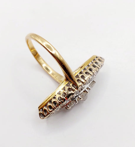 Bague 55.5 Bague marquise antique en or 18k et platine, diamants taille ancienne 1,75 ct 58 Facettes A06464