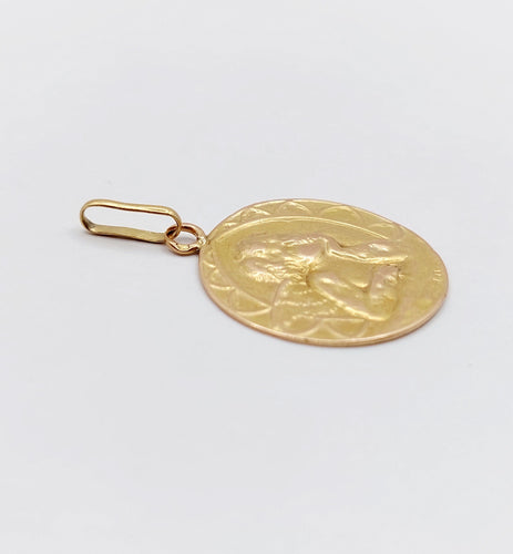 Pendentif Médaille antique or rose 18k angelot (circa 1924) 58 Facettes A06135