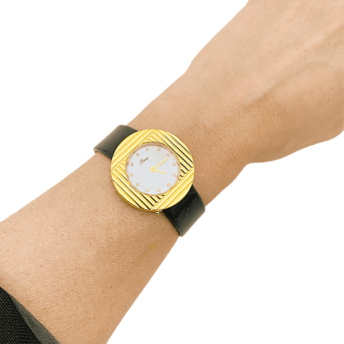 Montre Poiray "Ma Seconde" acier, or, cuir, nacre, diamants. 58 Facettes 34313