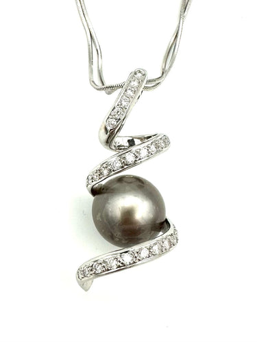 Collier HAGOPIAN. Collier or blanc 18K, diamants et perle de Tahiti (13mm) 58 Facettes