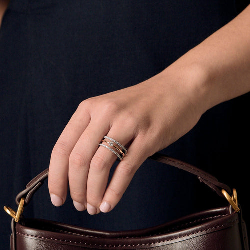 Bague trois anneaux en or rose, or blanc et diamants