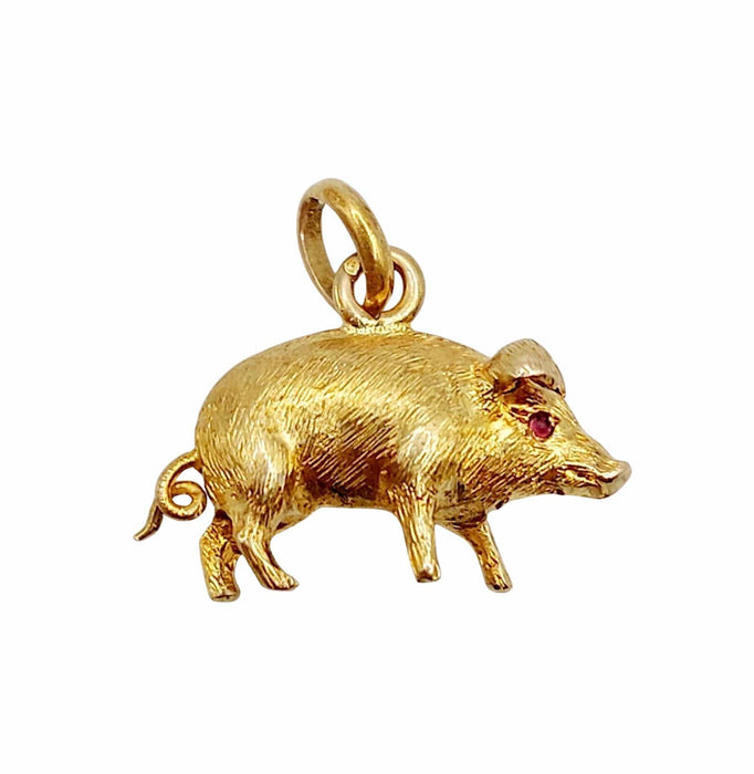 Pendentif Pendentif cochon en or jaune orné de pierre rouges (circa 1890) 58 Facettes A04730