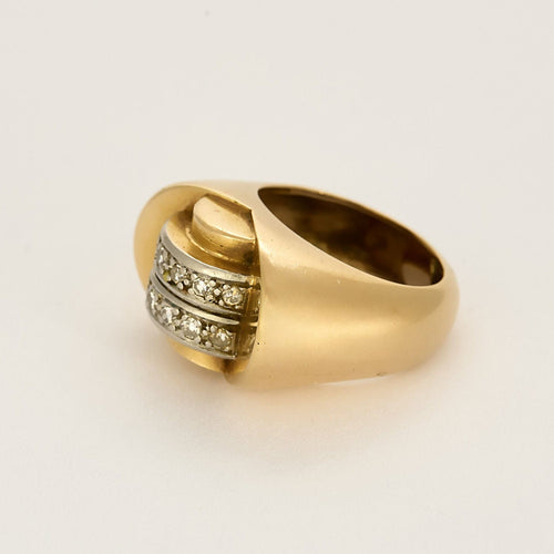 Bague 51 Bague Tank en or jaune, platine et diamants 58 Facettes TRO0631