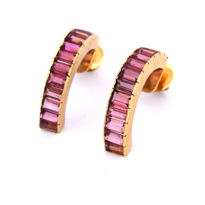 Boucles d'oreilles en or jaune tourmalines '80