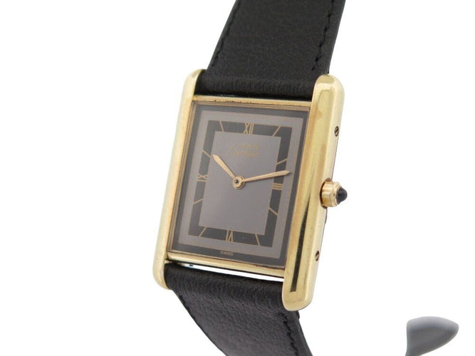 Montre vintage montre must de CARTIER tank 23 mm vermeil argent plaque or quartz 58 Facettes 136565