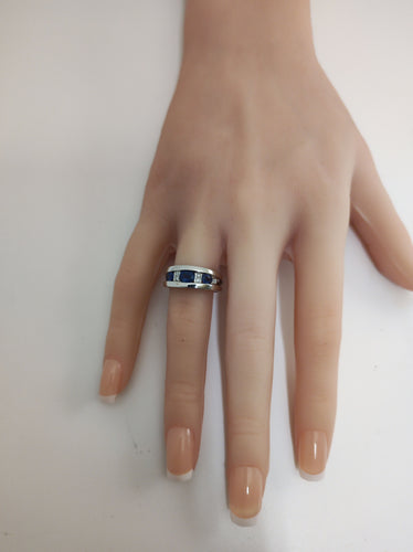 Bague jonc sertie de saphirs et diamants en or gris 18k