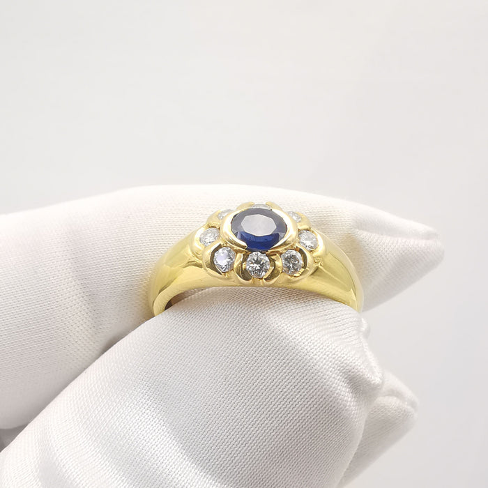 Bague or jaune saphir et diamants