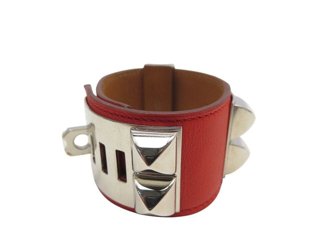 Collier bracelet HERMES collier de chien medor cdc 16cm cuir swift rouge palladie 58 Facettes 268025