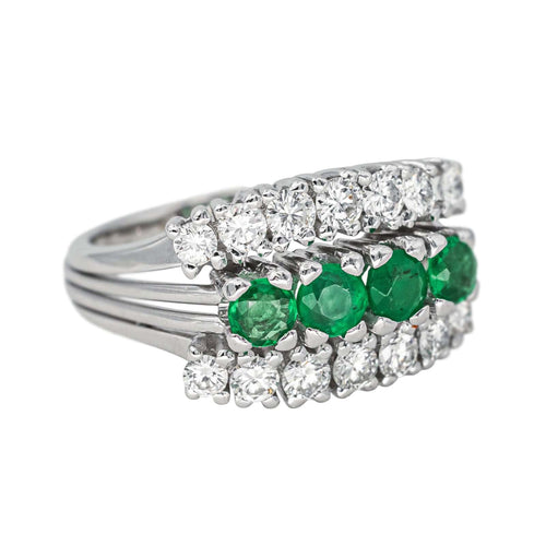 Bague 45 Bague Or blanc Emeraude, Diamant 58 Facettes 4377114RV