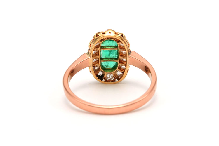 Bague 52 Bague Art Déco en or jaune sertie d'émeraudes et de diamants 58 Facettes 21962