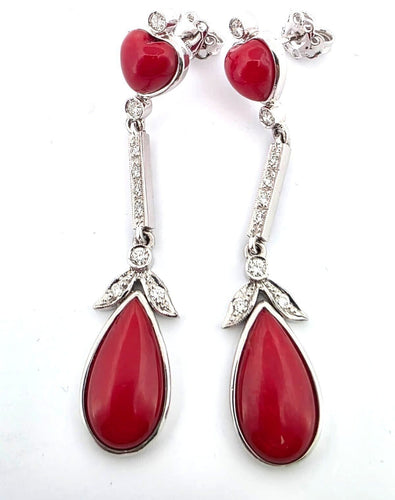 Boucles d'oreilles Boucles d'oreilles en or blanc avec corail et diamants, 1930 C 58 Facettes
