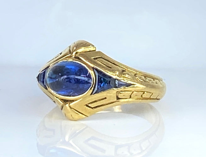 Bague 54 Bague en or jaune 18 carats saphirs cabochon et calibrés époque Art Deco 58 Facettes AB666