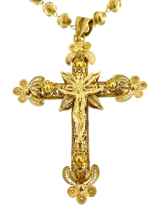 Pendentif Crucifix portugais avec chaîne en or jaune 58 Facettes