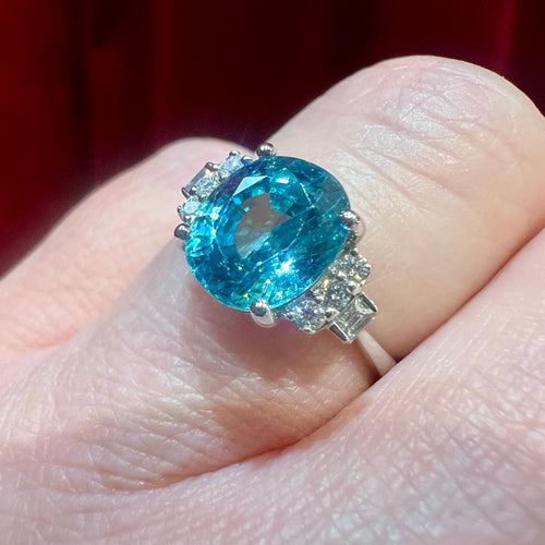 Bague 53 Bague zircon bleu naturel diamants 58 Facettes 7850 A