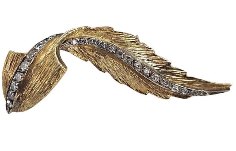 Broche Broche plume Masriera, années 1950, or jaune et blanc, diamants 58 Facettes E26