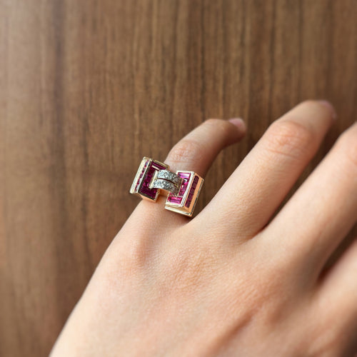 Bague 45 Bague TANK - Or, Platine, Diamants et Rubis 58 Facettes 250224R